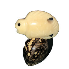 Tagua Nut Hand Carved Carved Figurine Resting Fish picture