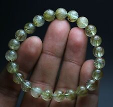 87.7Ct Natural Green Tourmalines Hair Rutile Crystal Polished Bracelet 8mm picture