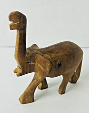 Small Hand Carved Vintage Wooden Flowing Elephant Figurine Sculpture Wood Statue picture