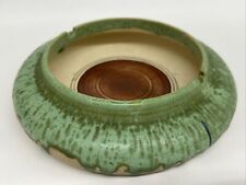 Vintage Mid Century Green Drip On Yellow Clay Art Pottery Ashtray 6-1/2” Signed picture