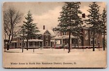 Winter Scene in North Side Residence District Geneseo Illinois IL 1908 Postcard picture