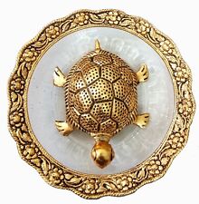 Metal Feng Shui Tortoise On Plate Showpiece for Good Luck Golden,  5.5 in picture