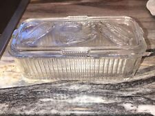Vintage Federal Clear Ribbed Glass Refrigerator Dish Rectangle Vegetable On Lid picture