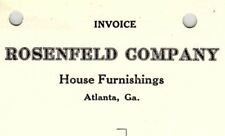 1940 WWII Era Rosenfeld Company House Furnishings Atlanta GA Invoice 13-84 picture