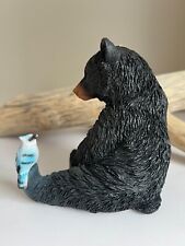 Black Bear Figurine Sitting with Friend Bluejay /  Small Cottage Cabin Ornament/ picture
