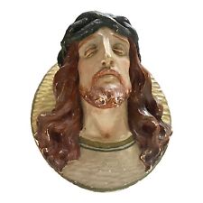 Vintage 1941 Chalkware Jesus Crown of Thorns Wall Plaque Signed Thomas F. Ingold picture