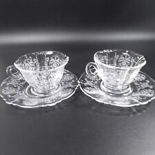 Set of 2 Heisey ORCHID Cup Saucer Set QUEEN ANNE Shape 4 Pieces c. 1940-1957 picture