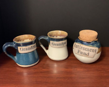 Tumbleweed Pottery 2 Lg Mugs and Retirement Fund Jar With Cork Lid picture