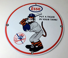 Vintage Esso Gasoline Sign - Yankees Gas Service Station Baseball Porcelain Sign picture