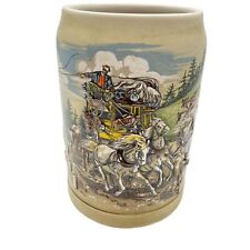 VTG German Beer stein mug tankard 3D image Stage coach horses western theme picture