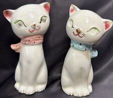 VTG Japan Cozy Kitten Kitty Cat Salt & Pepper Shakers Lenticular Eyes No Squeaks picture