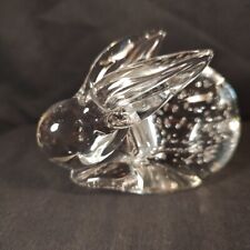Vintage Crystal Glass Bunny Rabbit Paperweight Figurine W/Bulicante Glows Green  picture