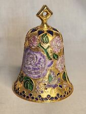 Bell Chinese Art Cloisonne Enamel Ornament Gold Pink Purple Roses picture