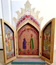 Heidi England Folk Art Tole Painted Wooden Nativity Triptych Christmas 31x16x6 picture