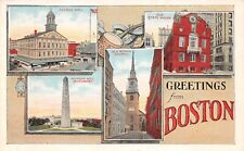 Greetings from Boston Massachusetts Church Monument Faneuil Multi-View Postcard picture