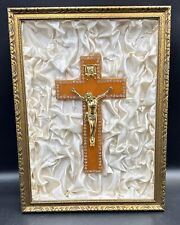 Vintage Caramel Bakelite Crucifix Cross Rhinestones And Brass Framed Valance picture