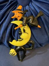 Vintage ROSBRO Witch Moon Cat Halloween Candy Container Toy Plastic Rare READ picture