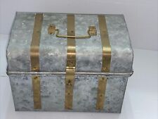 Vintage Galvanized Metal & Brass Storage Box Well Made picture