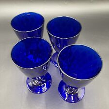 Cobalt Blue Tumblers Pedestal Footed Libbey Quilted Optic Textured Glass Set 4 picture