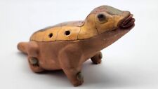 Antique South American Painted Pottery Lizard Flute / Ocarina picture