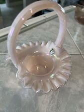 Fenton Glass Basket Pink Opalescence Pink Handmade in USA w/Label picture