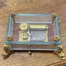 VTG SWISS REUGE CRYSTAL CLEAR GLASS MUSIC BOX DOLPHIN LEGS BEVELED SWITZERLAND picture