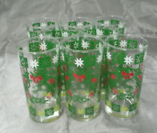 Vtg Libbey Christmas Tree Wreath Set of 8-12 oz Tumblers Glasses Red Green Thick picture