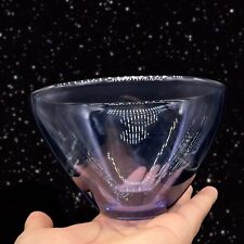 Swedish Art Glass Bowl Light Purple with Dark Strips on Sides Sweden 3.5”T 5.75” picture