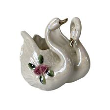 Vintage Norcrest Double Swan Lustre Ceramic Planter, Roses & Gold Accents picture