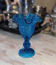 Vintage Blue Hobnail Ruffle Glass Vase Compote Piece, Possibly Westmoreland picture