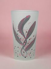 Hand Painted Frosted Glass Gray & Pink Feathers Vintage Juice Glass Gayfad picture