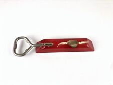 VINTAGE METAL RED CELLULOID NATIVE AMERICAN ABALONE BAR BOTTLE OPENER HANDMADE  picture