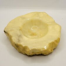 VTG Genuine MCM Hand Carved Polished Alabaster Ashtray Blonde Yellow Italy picture