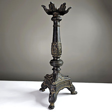 Vintage Large Heavy Dark Metal Floor Standing Footed Candle Holder French Décor picture