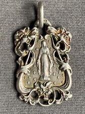 Gorgeous French Antique ART NOUVEAU Sterling Silver Religious  Pendant 1 1/4