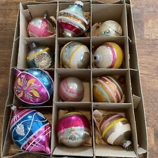 12 Vintage Glass Christmas Ornament Mica Stencil Shiny Brite Striped Indent Lot picture