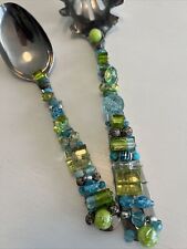 Oneida Beaded Serving Utensils set of 2 Wired Turquoise Green Beachy Mermaid picture