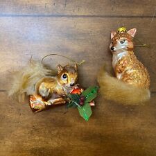 Robert Stanley Fox Squirrel Christmas Ornament Blown Glass Animal Plush Fur Tail picture