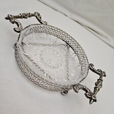 Vintage Silverplate Holder with Divided Glass Candy Dish Made In England picture