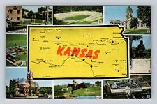 KS-Kansas, General Greeting, State Map, Points of Interest Vintage Postcard picture