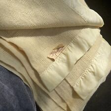 Vtg Waffle Weave Faribo 100% Wool Blanket  W/ Satin Trim Binding Yellow Twin 65” picture