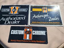 Vtg 1980s Custom Chrome Harley Davidson Authorized Dealer Sign 24” Tin Lot of 3 picture