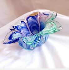 Stunning Crystal Clear Murano Style Glassware Italy Flower Candle Holder Bowl  picture