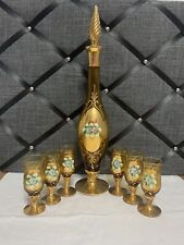 LARGE Decanter and Stopper Gold Trim. With 6 Glasses picture