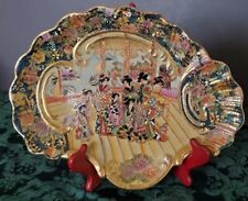 Vintage Satsuma Moriage 7 Geisha's Scene Dish or Plate Unusual Shape 1920's Fine picture
