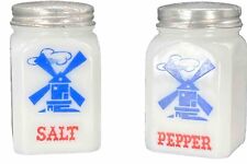Tipp City Milk Glass Salt & Pepper Shakers Windmills Metal Lids Vintage MCM USA picture