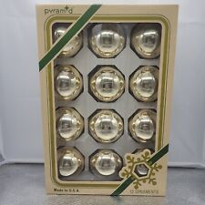 VTG Pyramid Set Of 12 Gold Glass Christmas Ornament Round Hanging Bulbs  In Org picture