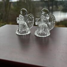 Vintage Pressed Clear Glass Angel Mini Taper Thimble Candle Holders 2.5” picture