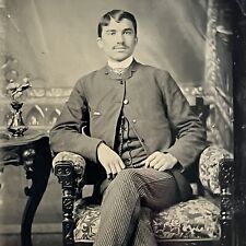 Antique Tintype Photograph Handsome Young Man Fabulous Striped Pants Gay Int picture