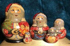 VTG Christmas Matryoshka Nesting Dolls Santas  5 pieces hand painted Russia 4.5” picture